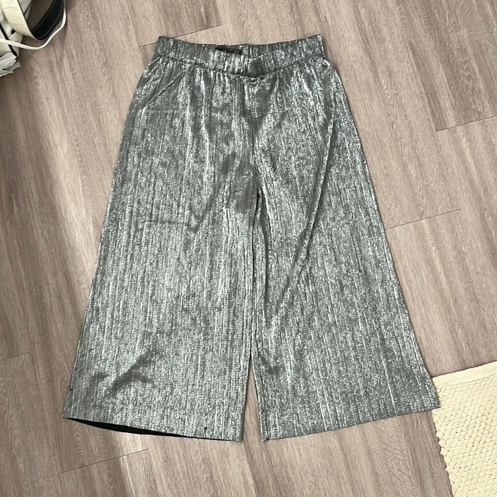 Zara Silver Ribbed Crop Pants